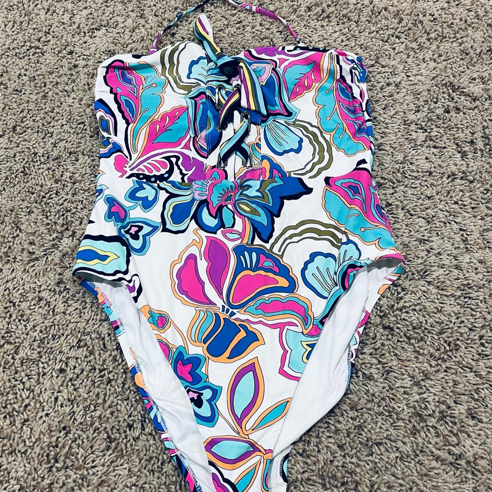 Trina Turk Abstract Blue and Pink One Piece Swimsuit